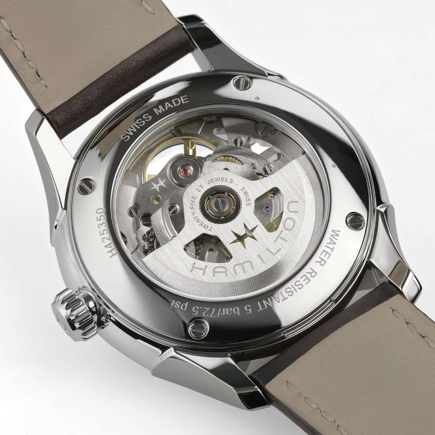 Hamilton Hamilton Jazzmaster Skeleton 40mm H42535560 механические мужские часы часы крупный план зеленый циферблата
