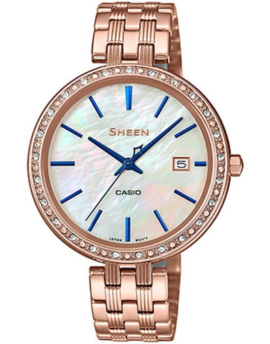 Casio Casio Sheen SHE-4052PG-2A  SHE-4052PG-2A кварцевые женские часы перламутровый циферблат, браслет сталь с ip покрытием — вид спереди