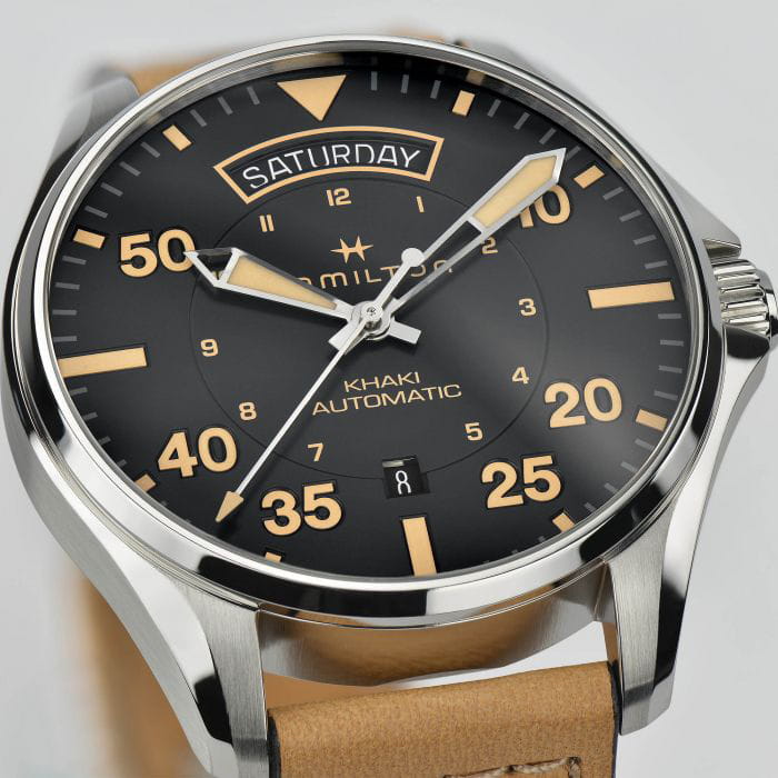 Hamilton Hamilton Khaki Aviation Pilot Day Date Auto H64645531 мужские часы черный циферблат на запястье