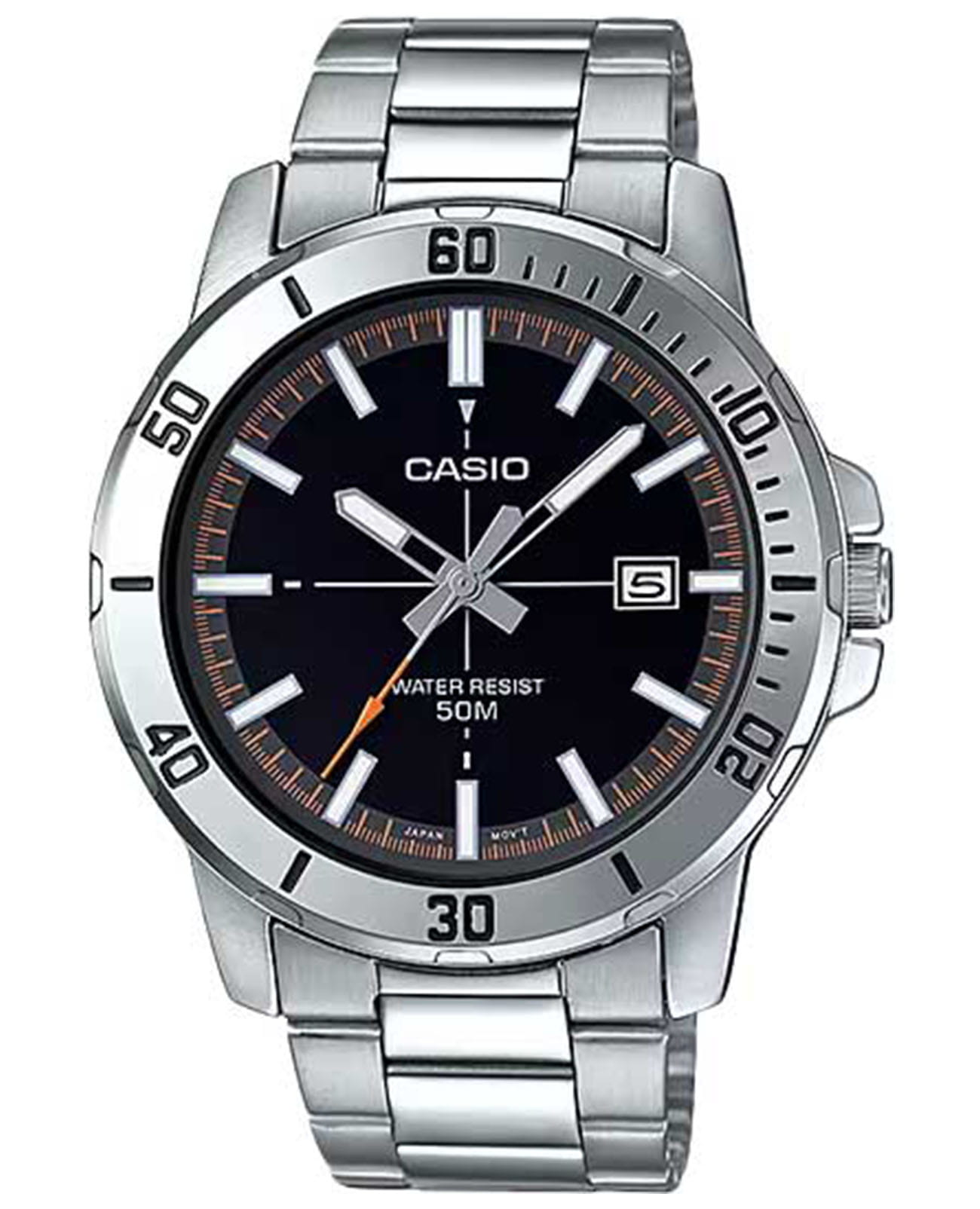 Casio Casio Collection MTP-VD01D-1E2VUDF (MTP-VD01D-1E2)  MTP-VD01D-1E2 кварцевые мужские часы черный циферблат, браслет нержавеющая сталь — вид спереди