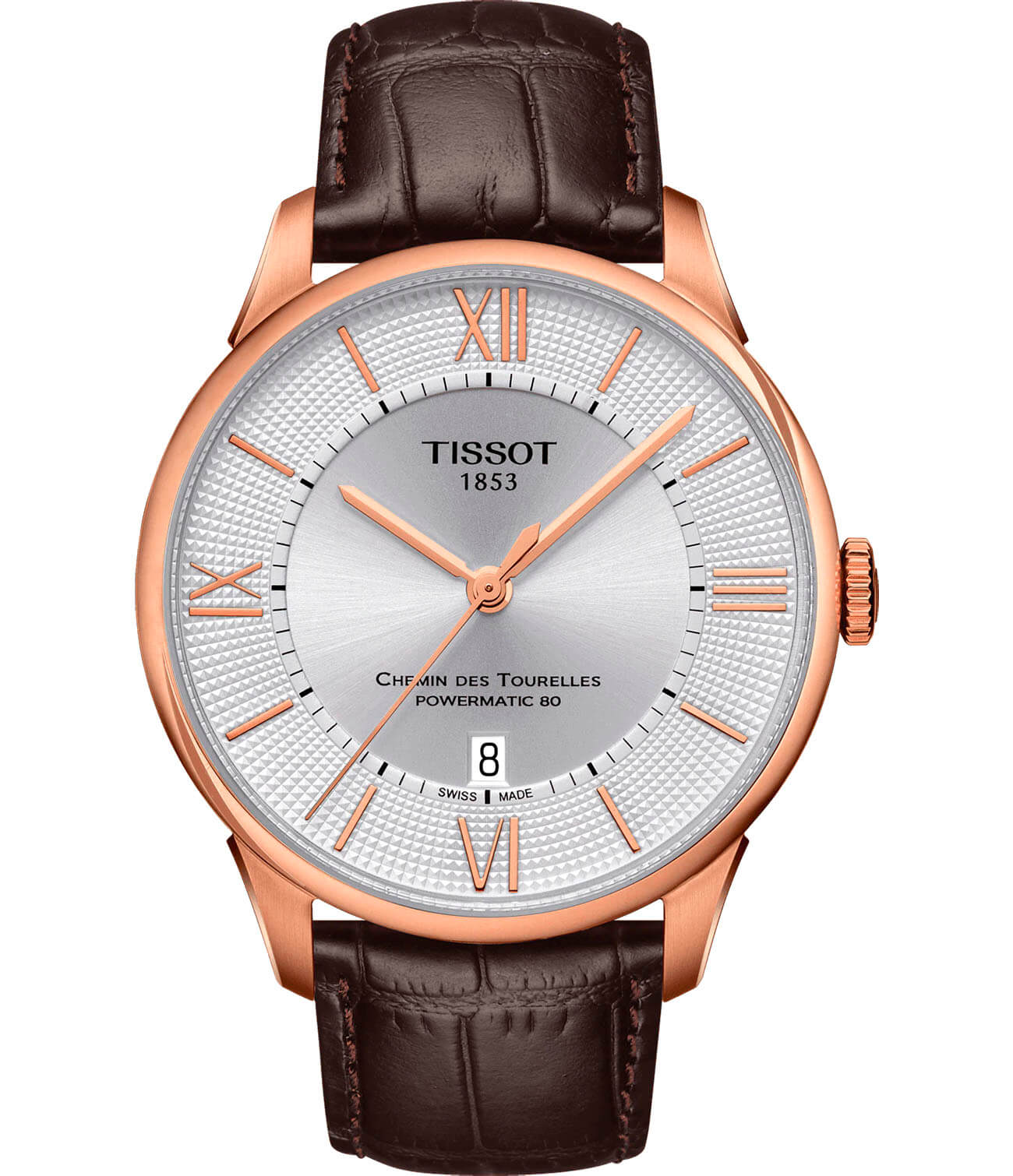 Tissot Tissot Chemin des Tourelles Powermatic 80 T099.407.36.038.00 Chemin des Tourelles T0994073603800 механические мужские часы серебристый циферблат, браслет кожаный — вид спереди