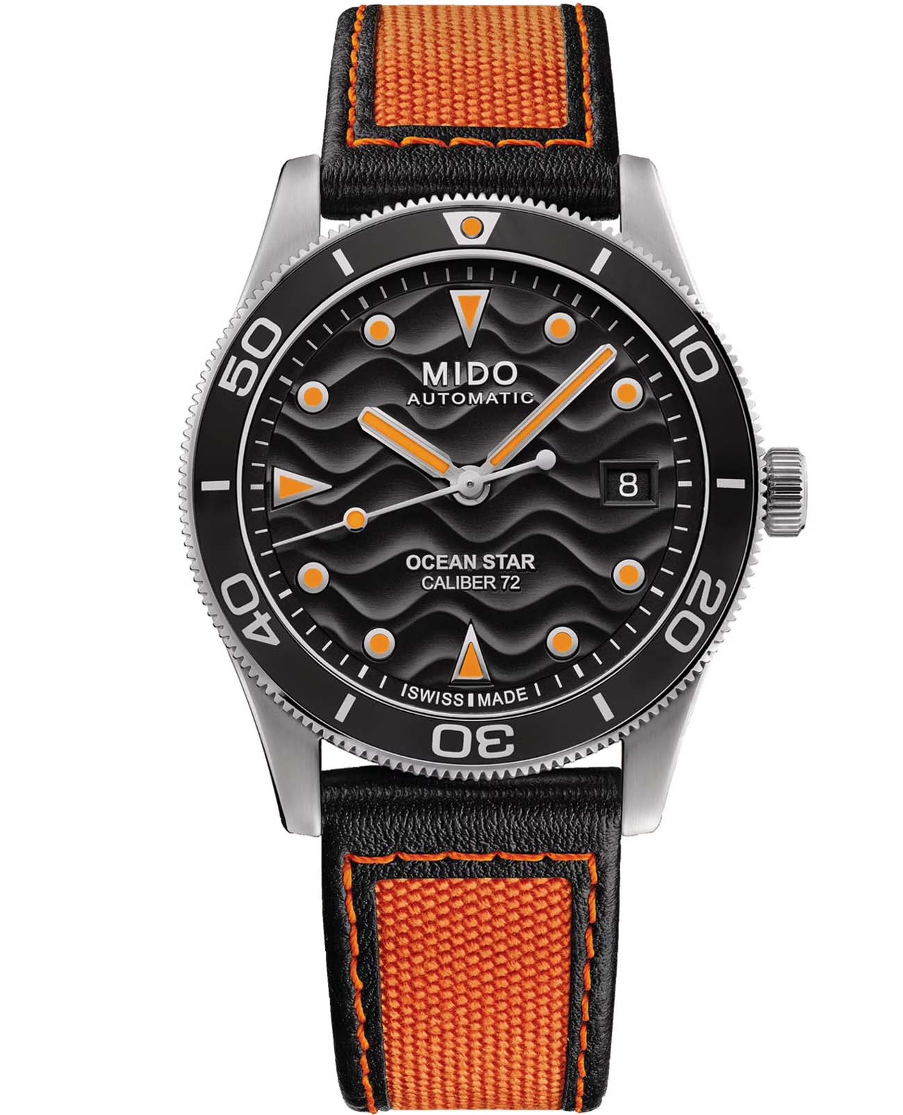 Mido Mido Ocean Star 39 M026.907.17.051.00  M0269071705100 механические мужские часы черный циферблат, браслет кожа + текстиль — вид спереди