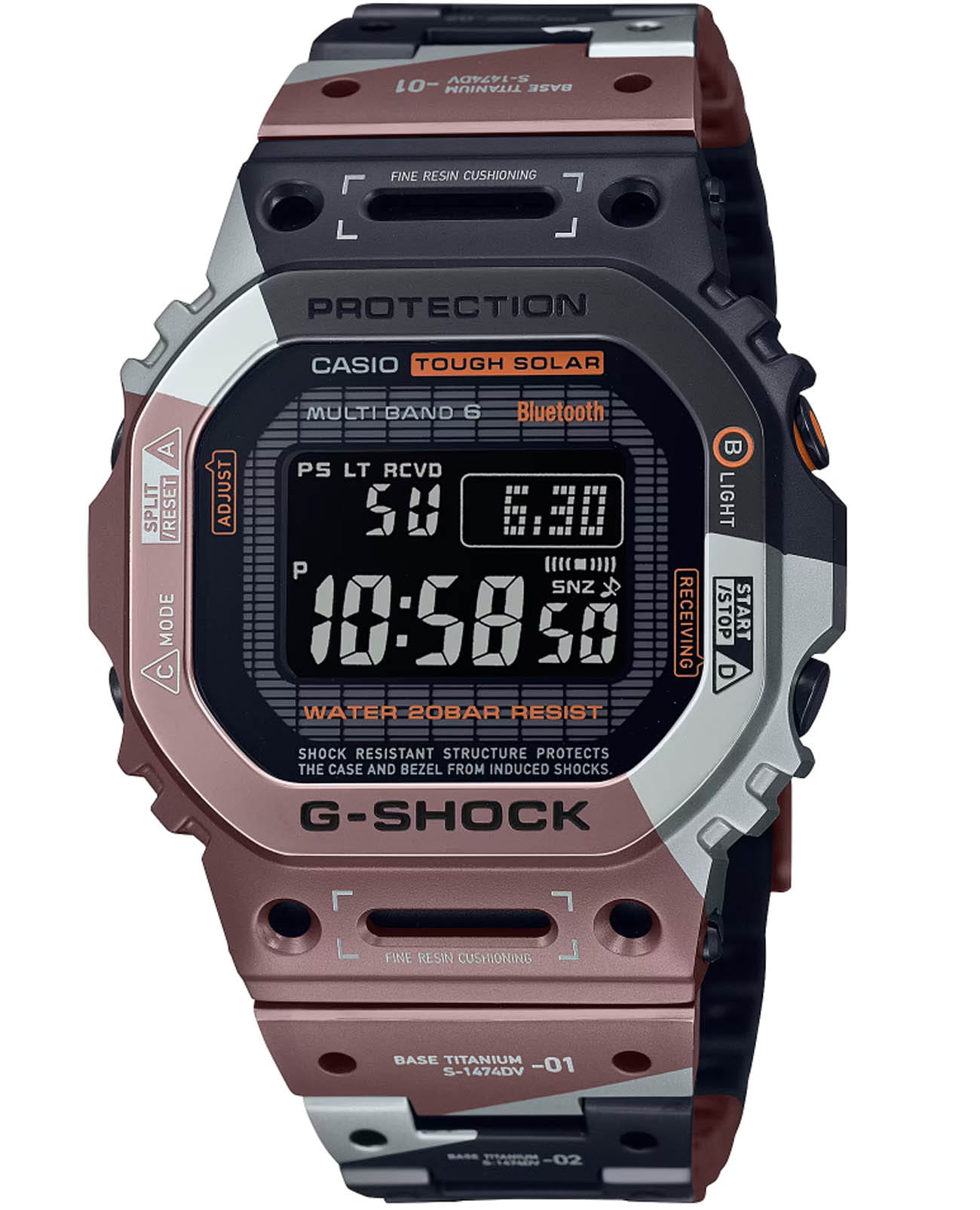 Casio Casio G-Shock GMW-B5000TVB-1DR лимитированной серии GMW-B5000TVB-1DR электронные мужские часы  циферблат, браслет титановый — вид спереди