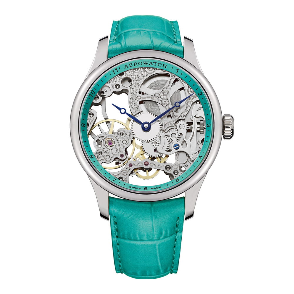 Aerowatch Aerowatch 1942 57981 AA16  57981 AA16 механические женские часы серебристый циферблат, браслет кожаный — вид спереди