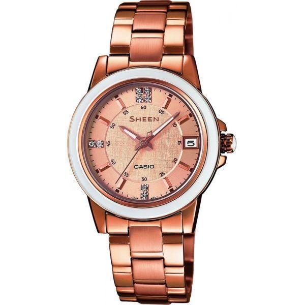 Casio Casio Sheen SHE-4512PG-9A  SHE-4512PG-9A кварцевые женские часы коричневый циферблат, браслет  — вид спереди