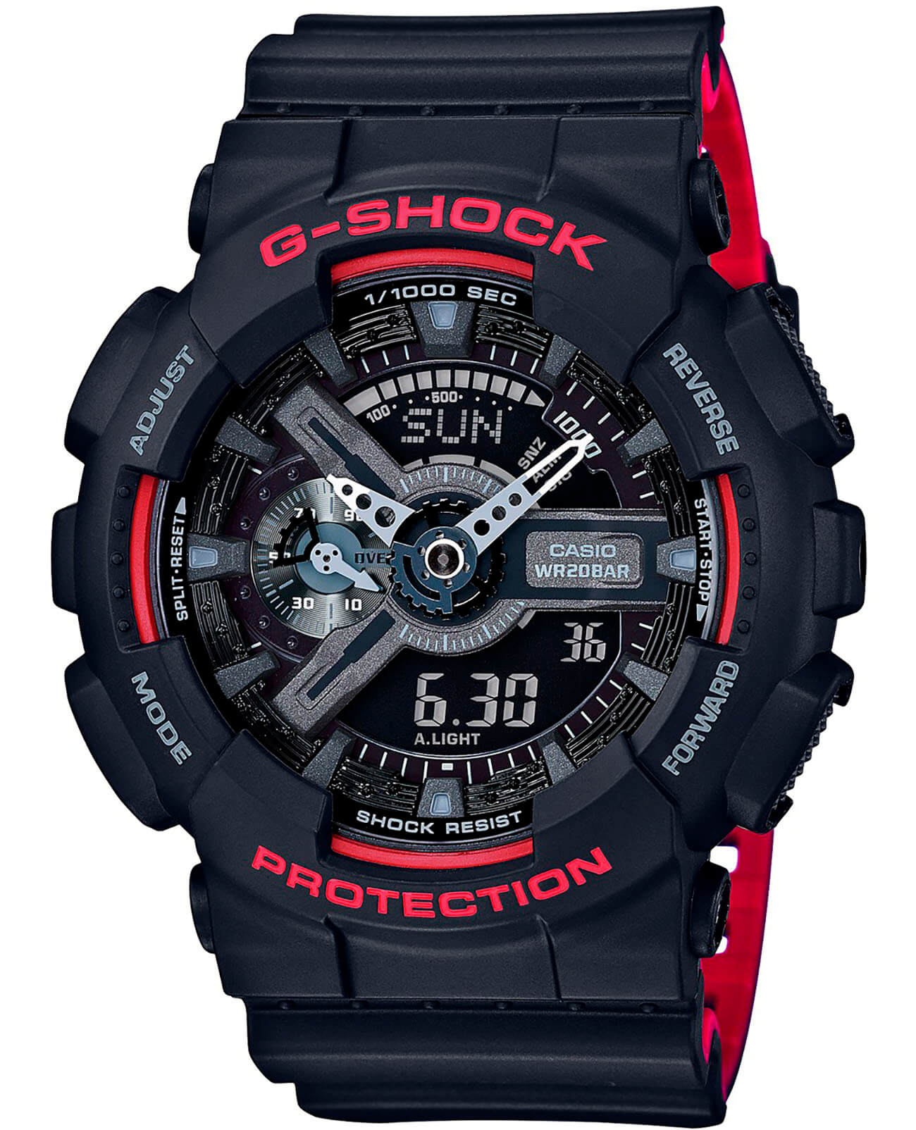 Casio Casio G-Shock GA-110HR-1ADR (GA-110HR-1A) GA-110 GA-110HR-1A электронные мужские часы черный циферблат, браслет пластик — вид спереди