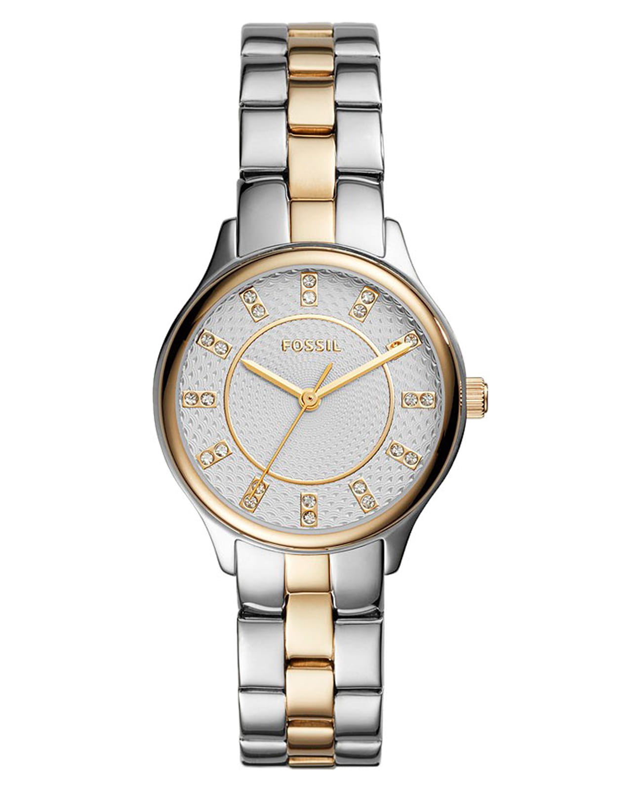 Fossil Fossil Bannon  BQ1574  BQ1574 кварцевые женские часы серебристый циферблат, браслет сталь с ip покрытием — вид спереди