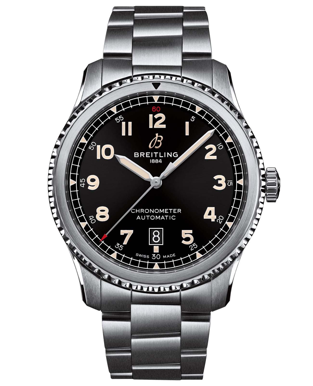 Breitling Breitling Aviator 8 Automatic 41 A17315101B1A1  A17315101B1A1 механические мужские часы черный циферблат, браслет нержавеющая сталь — вид спереди