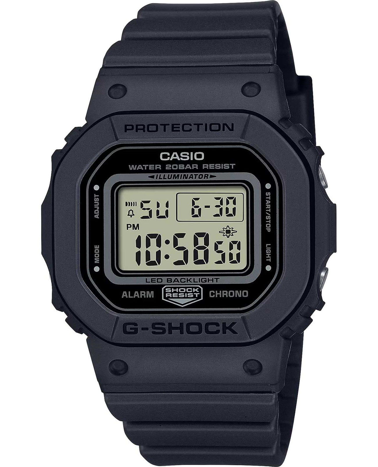 Casio Casio G-Shock GMD-S5600BA-1DR (GMD-S5600BA-1)  GMD-S5600BA-1DR электронные женские часы  циферблат, браслет полимер — вид спереди