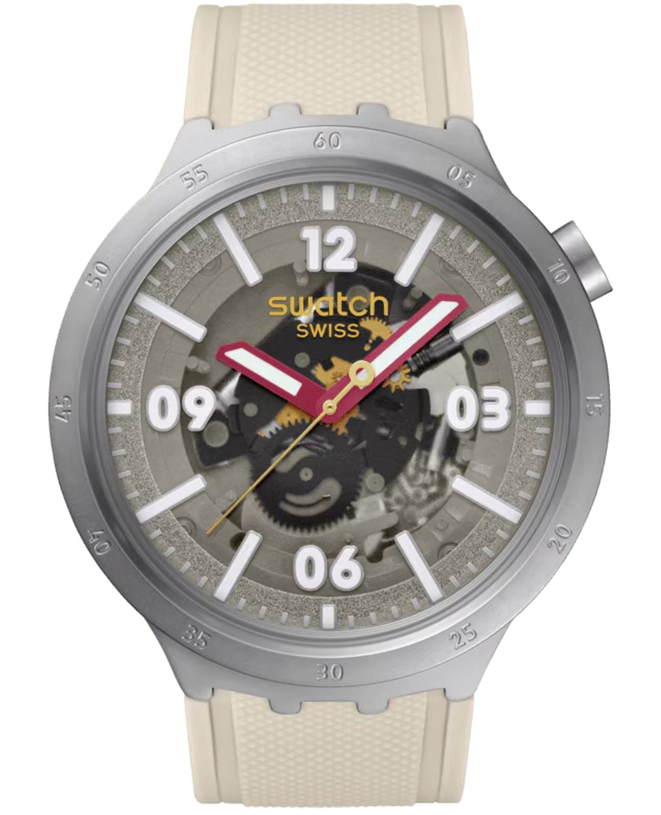 Swatch Swatch Confident Moment SB07S125  SB07S125 кварцевые мужские часы бежевый циферблат, браслет силикон — вид спереди