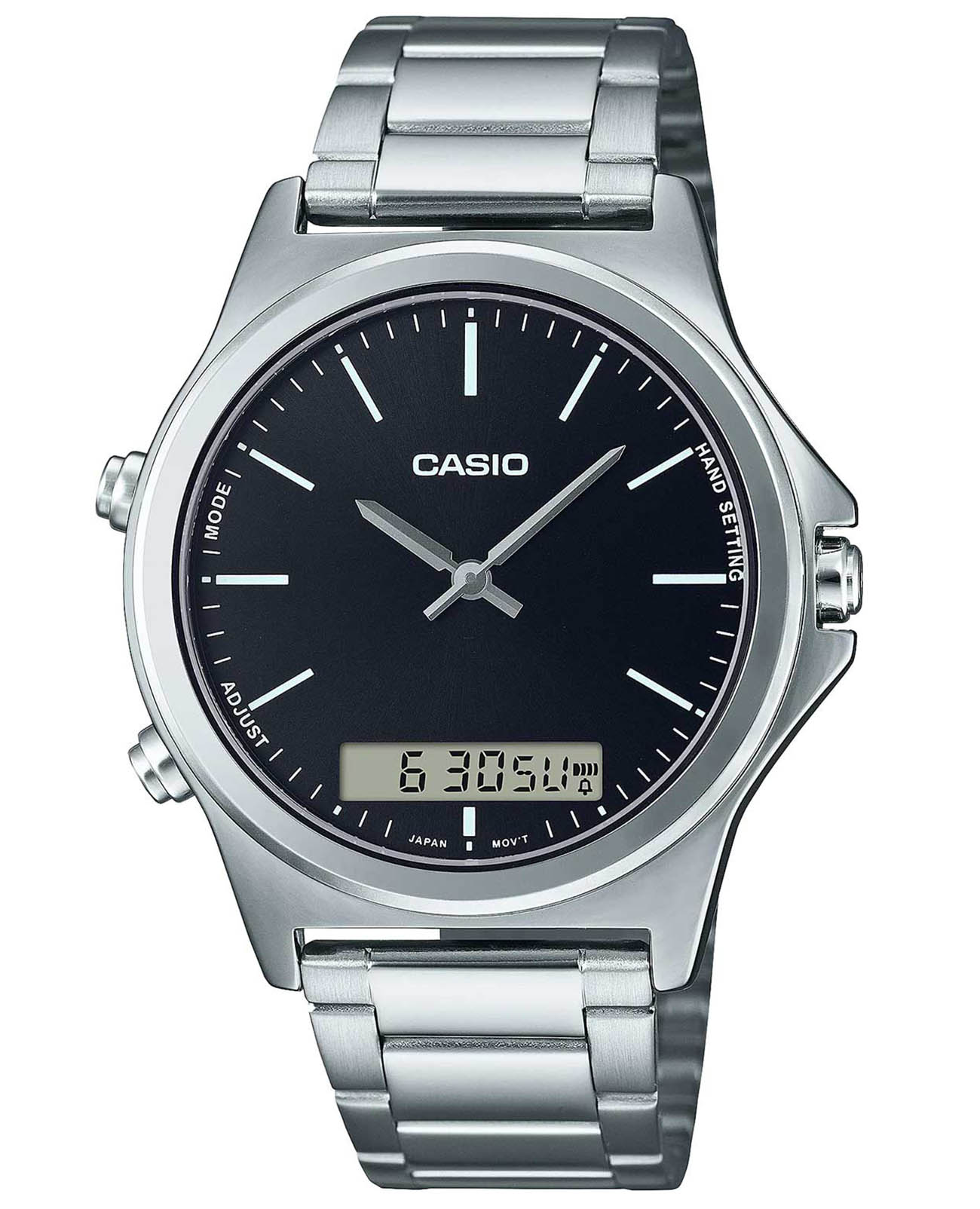 Casio Casio Collection MTP-VC01D-1EUDF (MTP-VC01D-1E)  MTP-VC01D-1E кварцевые мужские часы черный циферблат, браслет нержавеющая сталь — вид спереди