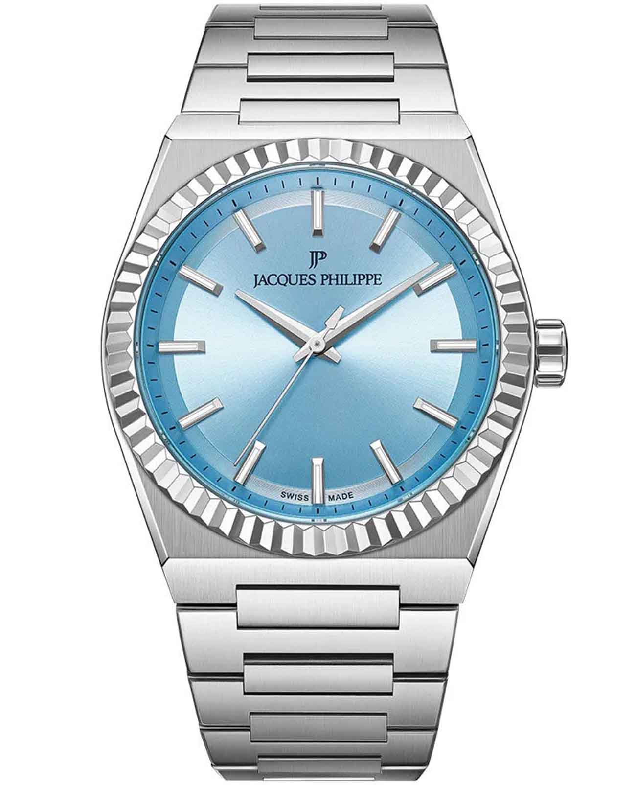 Jacques Philippe Jacques Philippe Borealis JPQGC5713X6LB  JPQGC5713X6LB кварцевые мужские часы голубой циферблат, браслет нержавеющая сталь 316l — вид спереди