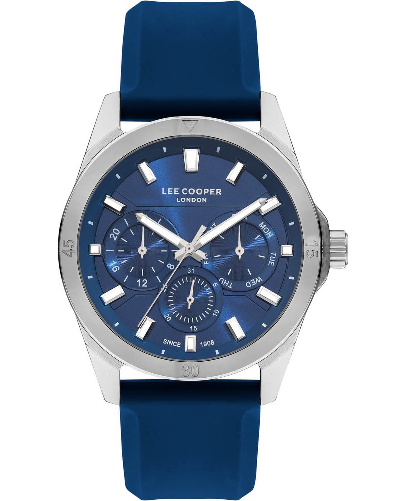 Lee Cooper Lee Cooper LC07626.399  LC07626.399 кварцевые мужские часы синий циферблат, браслет каучук — вид спереди