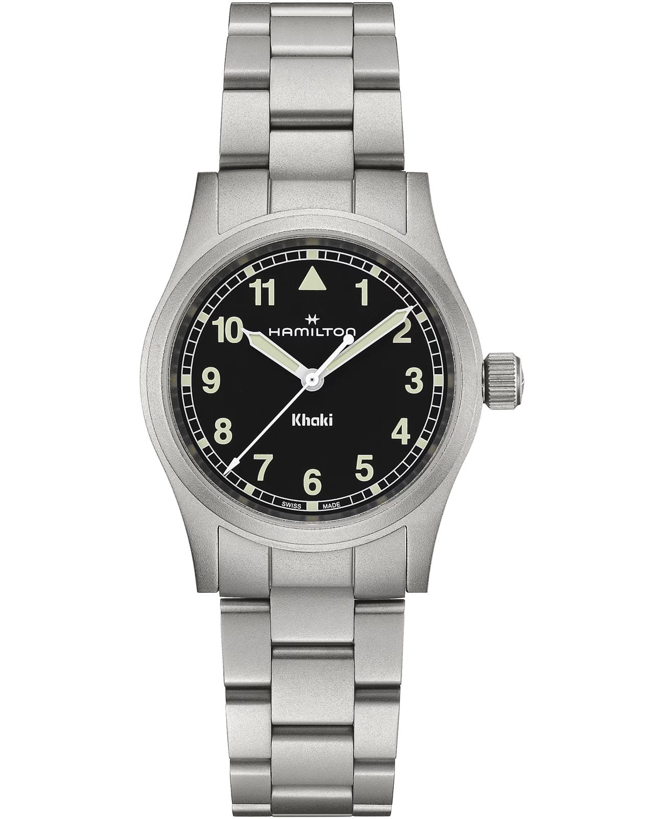 Hamilton Hamilton Khaki Field Quartz 33mm H69301130  H69301130 кварцевые мужские часы черный циферблат, браслет нержавеющая сталь — вид спереди