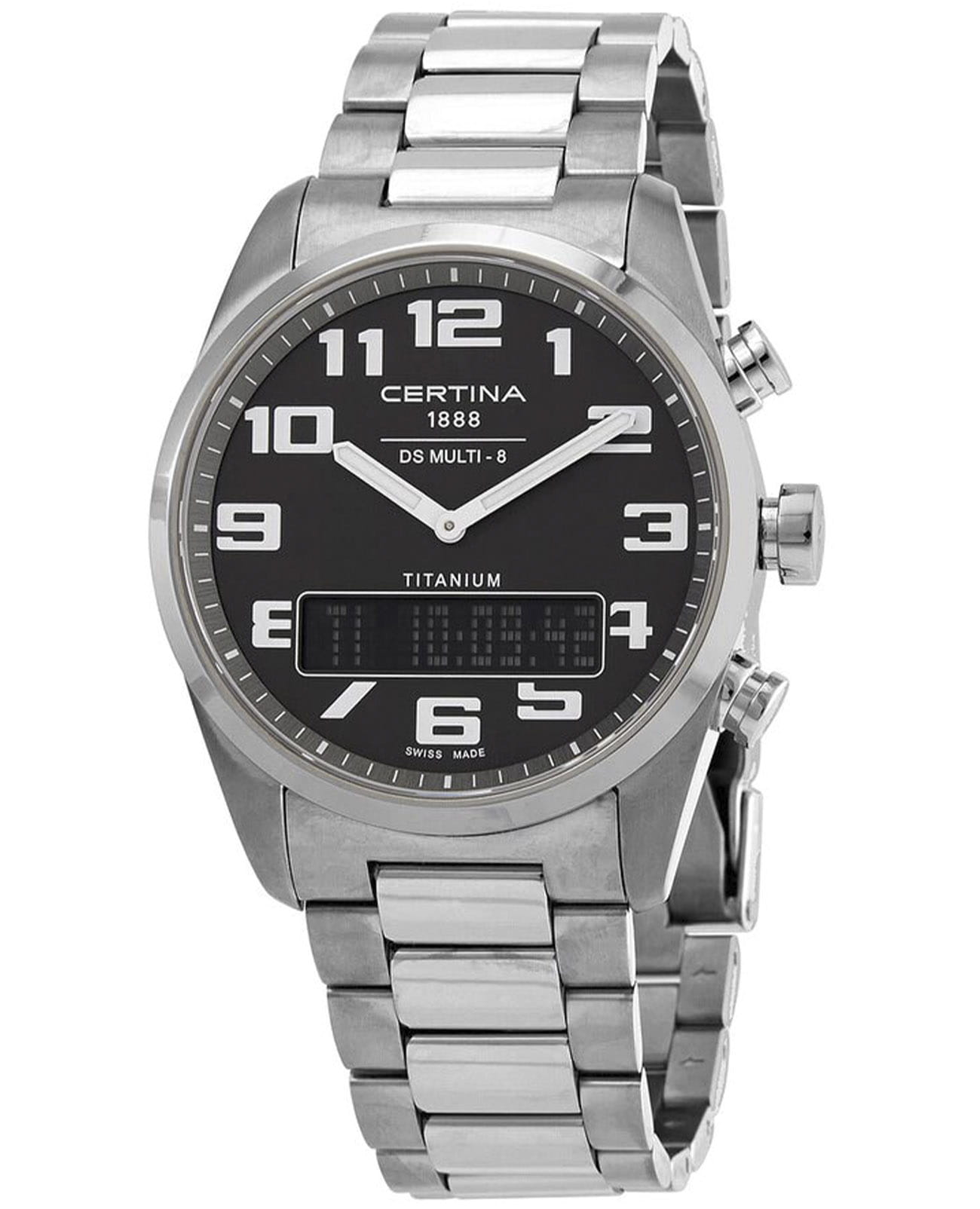 Certina Certina DS Multi C020.419.44.082.01  C0204194408201 кварцевые мужские часы черный циферблат, браслет титановый — вид спереди