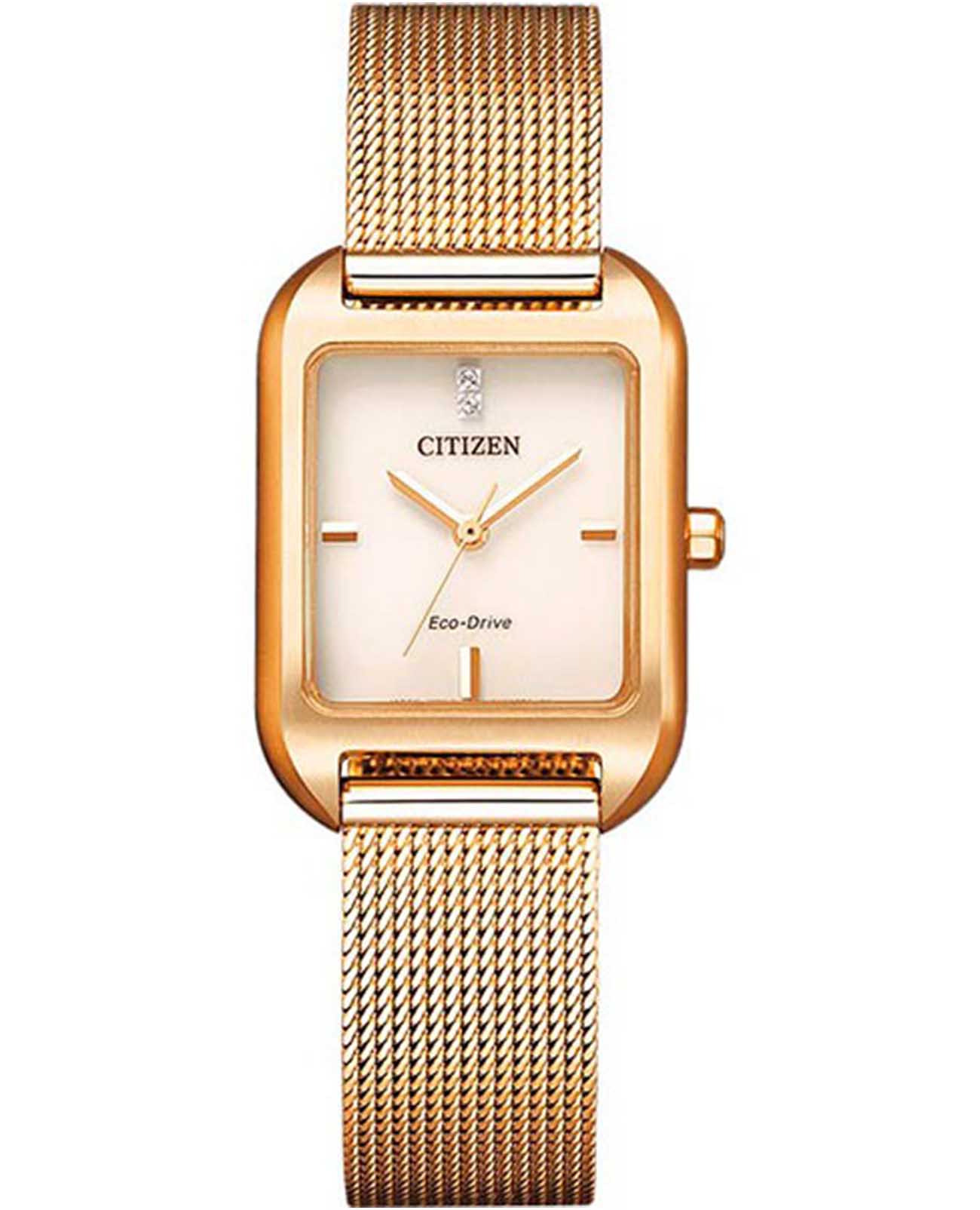 Citizen Citizen Eco-Drive EM0493-85P  EM0493-85P кварцевые женские часы бежевый циферблат, браслет нержавеющая сталь с pvd-покрытием — вид спереди