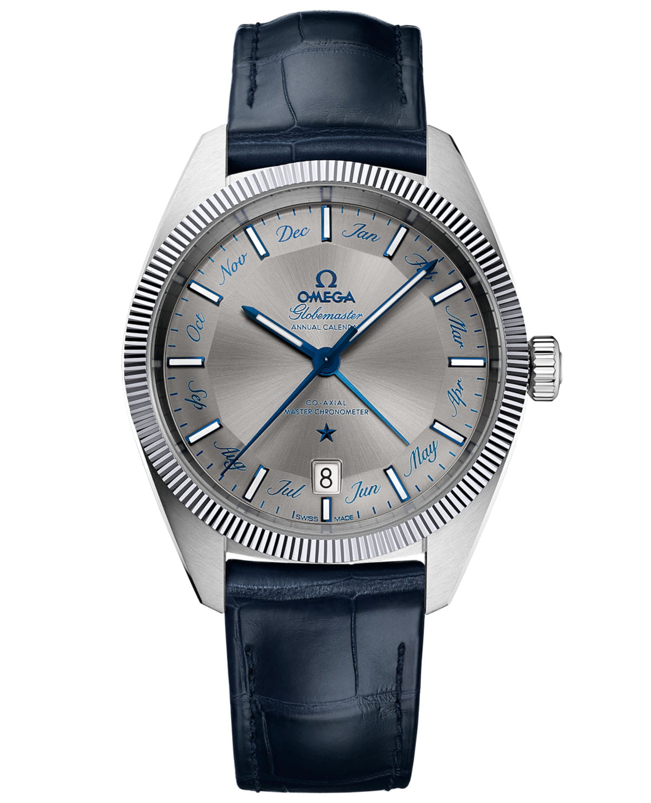 Omega Omega Constellation Globemaster 130.33.41.22.06.001 Globemaster 13033412206001 механические мужские часы серый циферблат, браслет кожаный — вид спереди