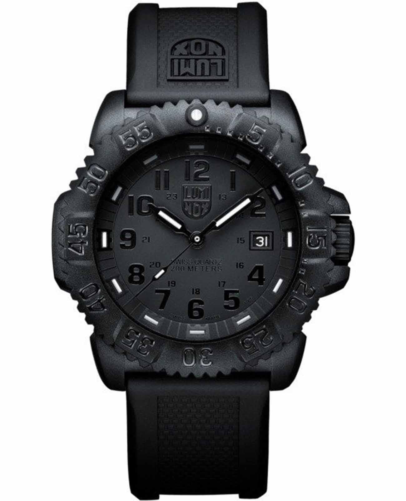 Luminox Luminox Evo Seal Blackout XS.3051.BO  XS.3051.BO кварцевые мужские часы черный циферблат, браслет резина — вид спереди