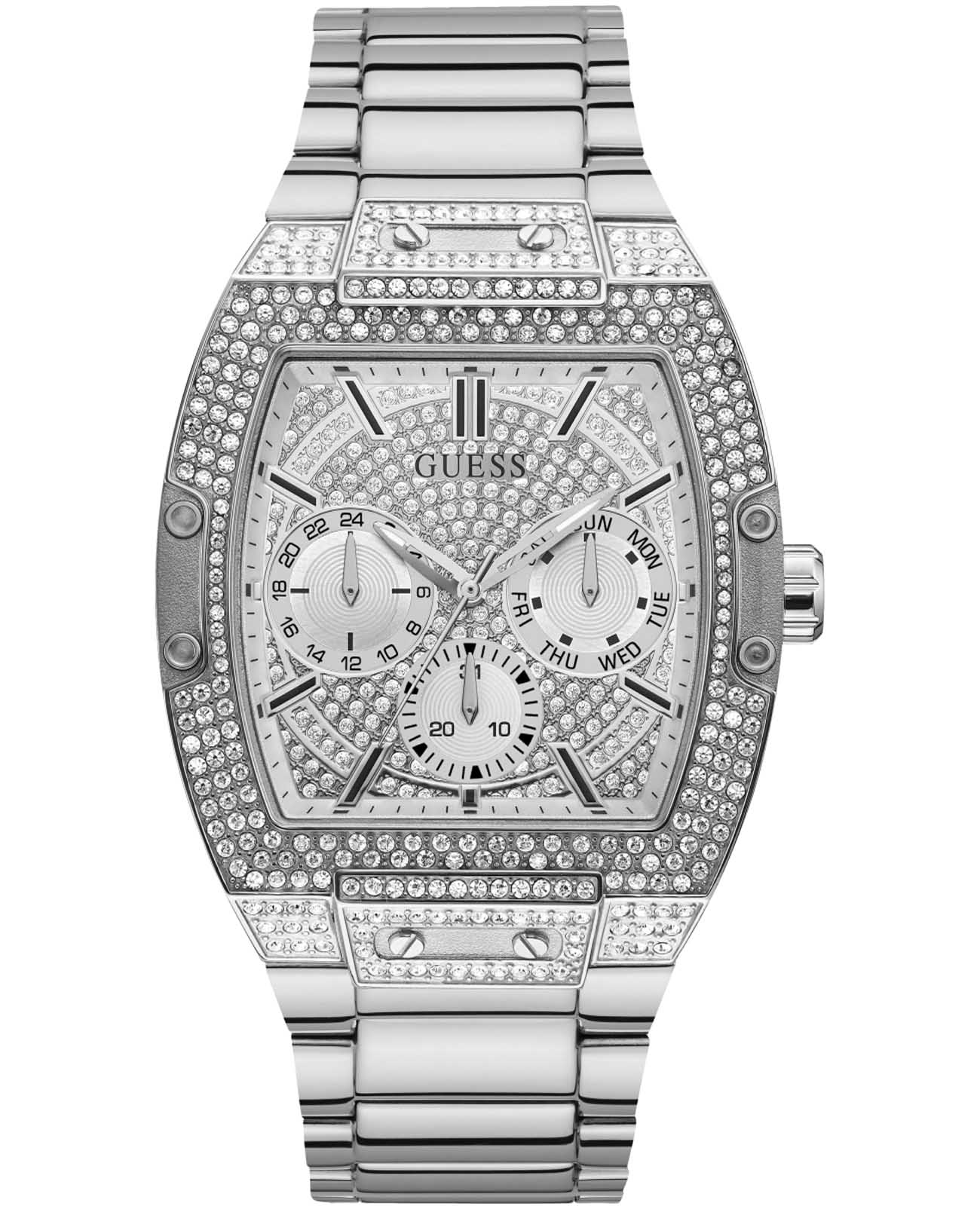 Guess Guess Trend GW0094G1  GW0094G1 кварцевые мужские часы серебристый циферблат, браслет нержавеющая сталь — вид спереди