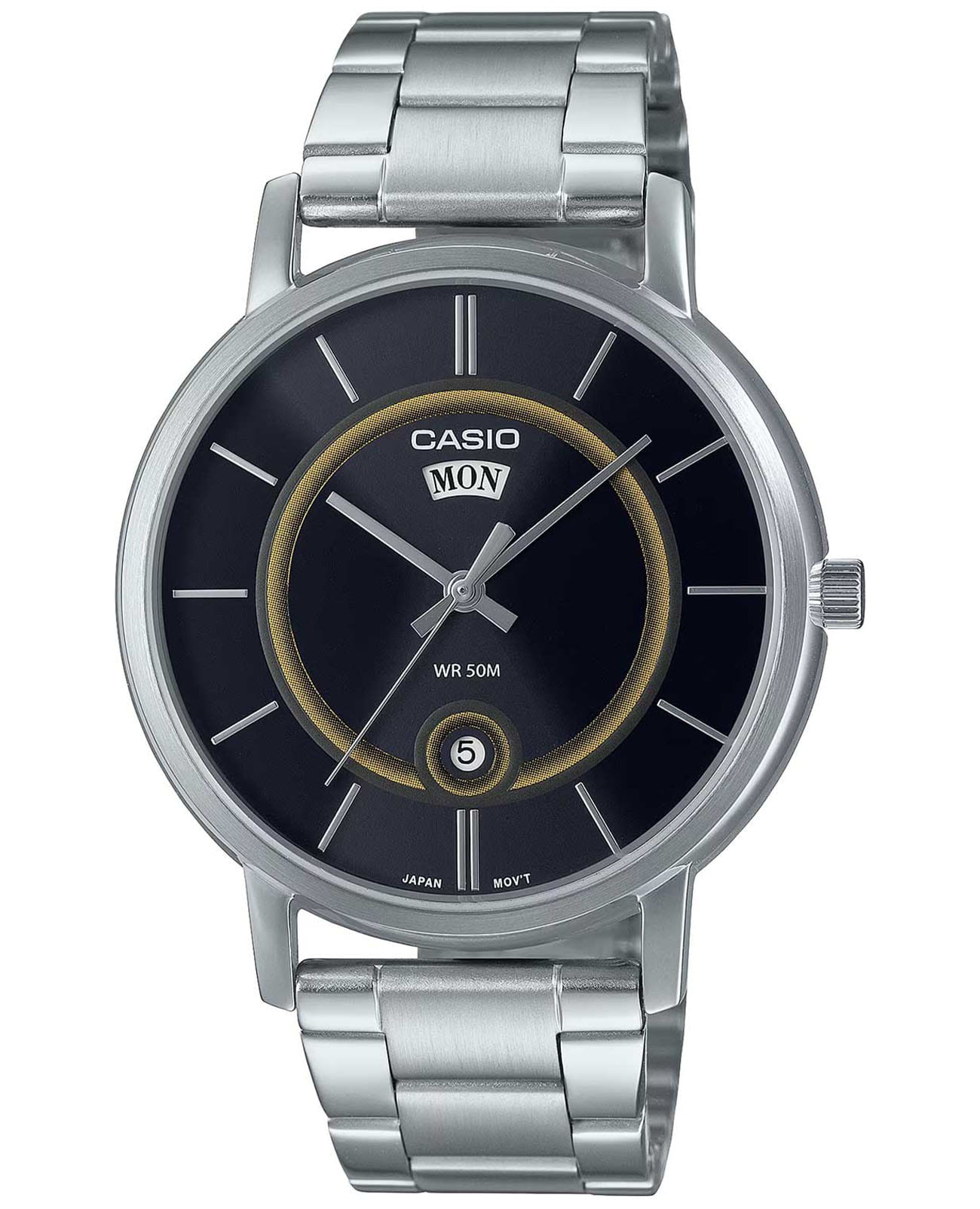 Casio Casio Collection MTP-B120D-1A  MTP-B120D-1A кварцевые мужские часы черный циферблат, браслет нержавеющая сталь — вид спереди