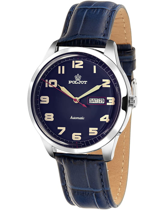 Полет Полет Волга 8205.581026  8205.581026 механические мужские часы синий циферблат, браслет кожаный — вид спереди