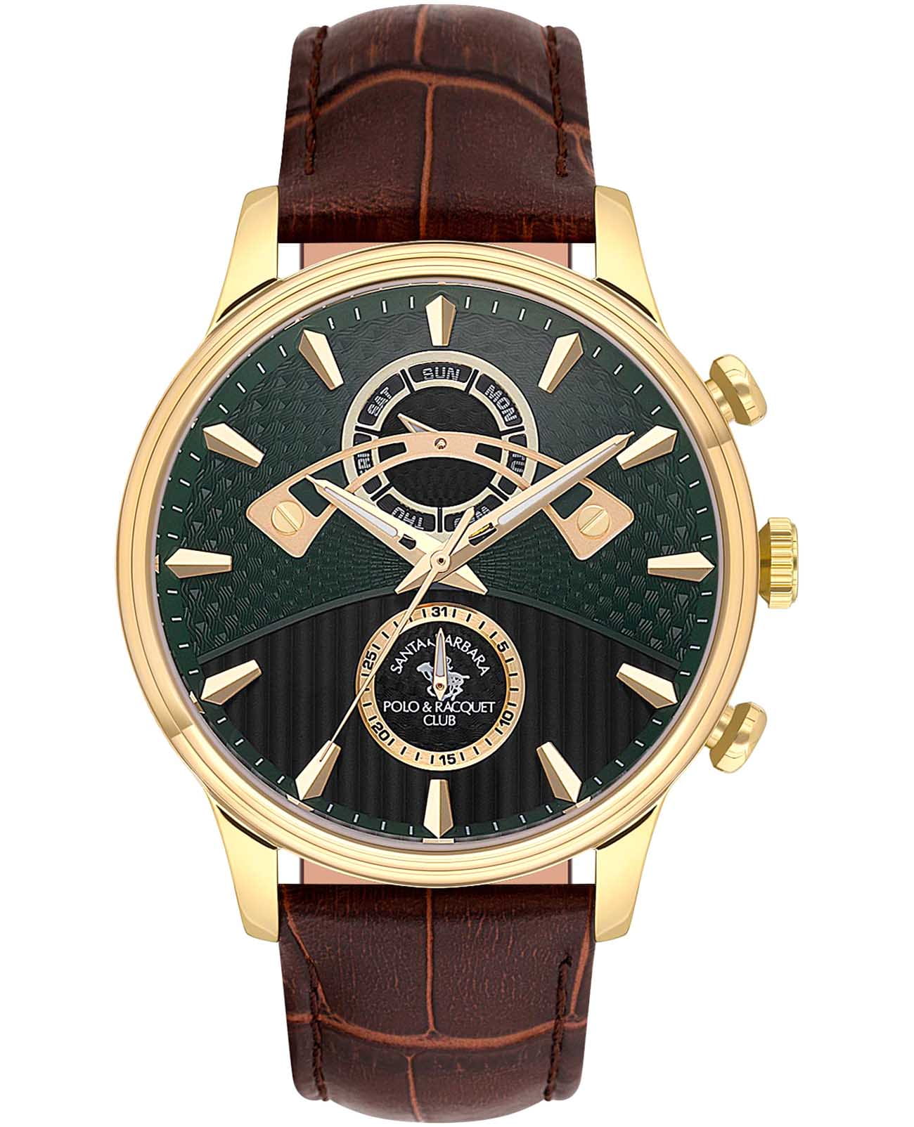 Santa Barbara Polo & Racquet Club Santa Barbara Polo & Racquet Club Legend SB.1.10593-5  SB.1.10593-5 кварцевые мужские часы зеленый циферблат, браслет кожаный — вид спереди