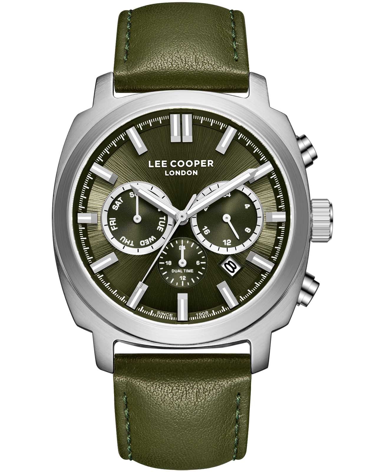 Lee Cooper Lee Cooper LC08172.375  LC08172.375 кварцевые мужские часы зеленый циферблат, браслет кожаный — вид спереди