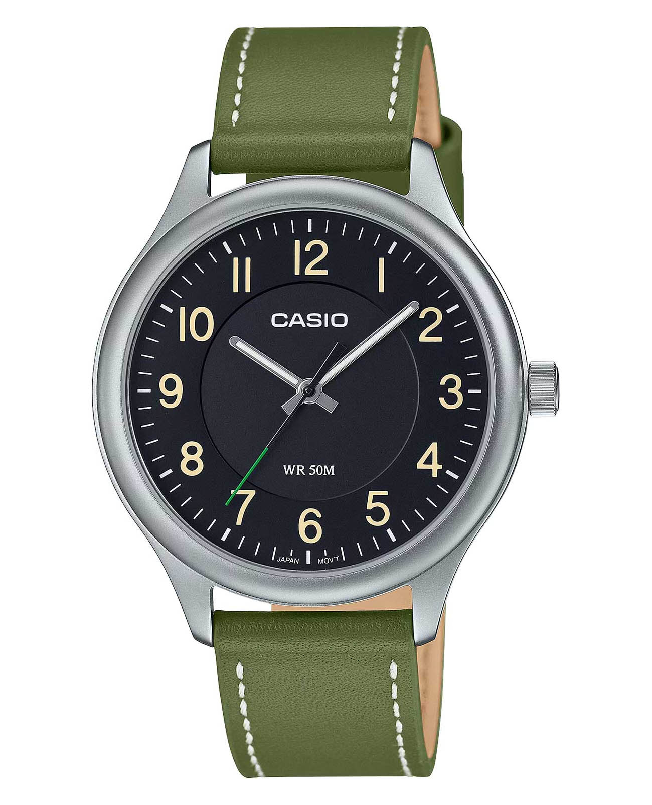 Casio Casio Collection MTP-B160L-1B1VDF (MTP-B160L-1B1)  MTP-B160L-1B1V кварцевые мужские часы черный циферблат, браслет кожаный — вид спереди