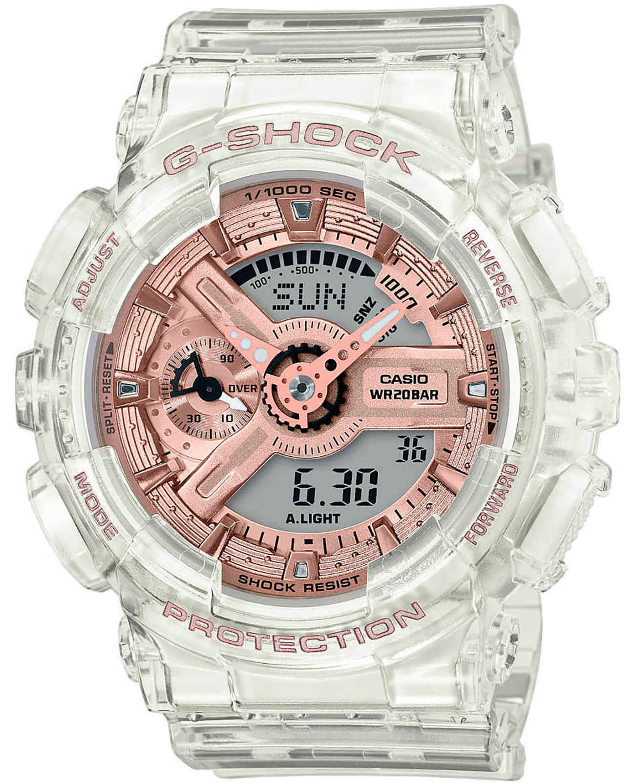 Casio Casio G-Shock GMA-S110SR-7A  GMA-S110SR-7A электронные женские часы розовый циферблат, браслет пластик — вид спереди
