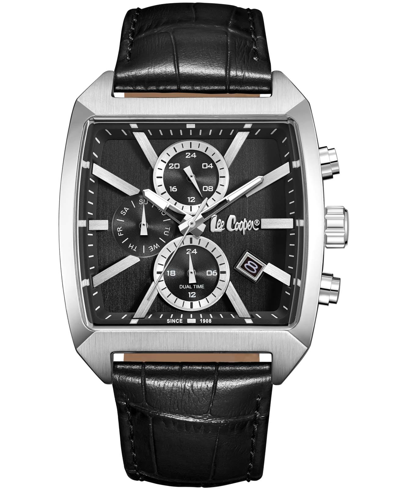 Lee Cooper Lee Cooper LC08180.351  LC08180.351 кварцевые мужские часы черный циферблат, браслет кожаный — вид спереди