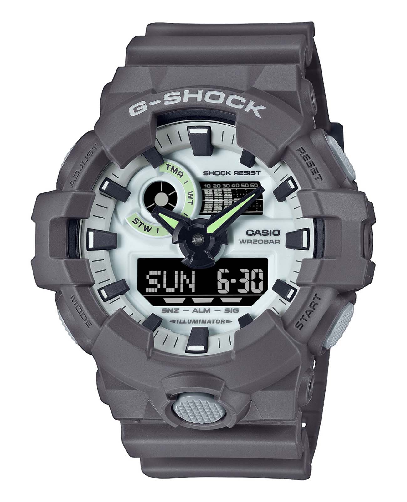 Casio Casio G-Shock GA-700HD-8ADR GA-700 GA-700HD-8ADR электронные мужские часы серый циферблат, браслет полимер — вид спереди