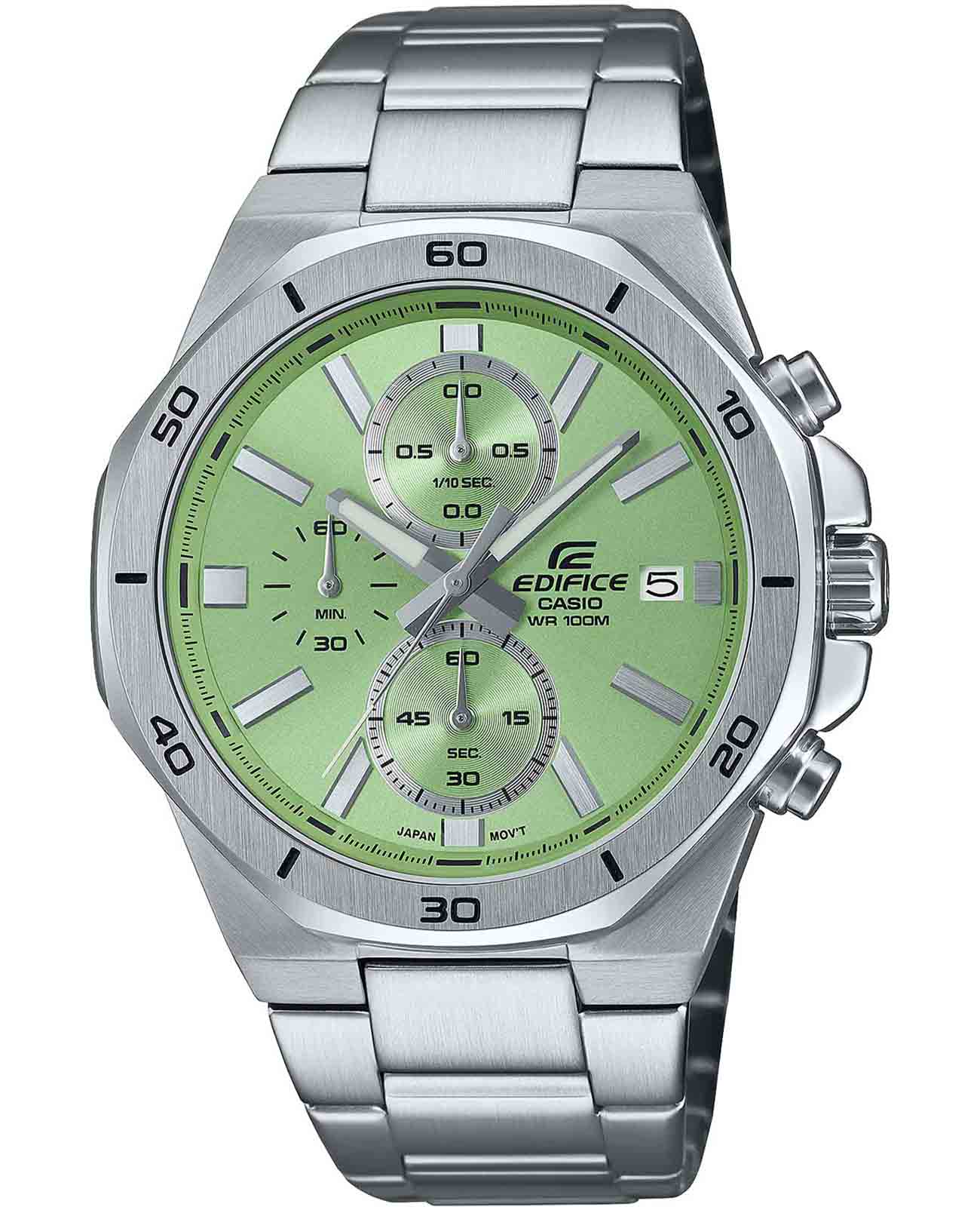 Casio Casio Edifice EFV-640D-3A EFV EFV-640D-3A кварцевые мужские часы зеленый циферблат, браслет нержавеющая сталь — вид спереди