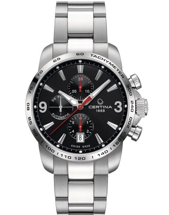 Certina Certina DS Podium Chronograph Automatic C001.427.11.057.00  C0014271105700 механические мужские часы черный циферблат, браслет нержавеющая сталь — вид спереди