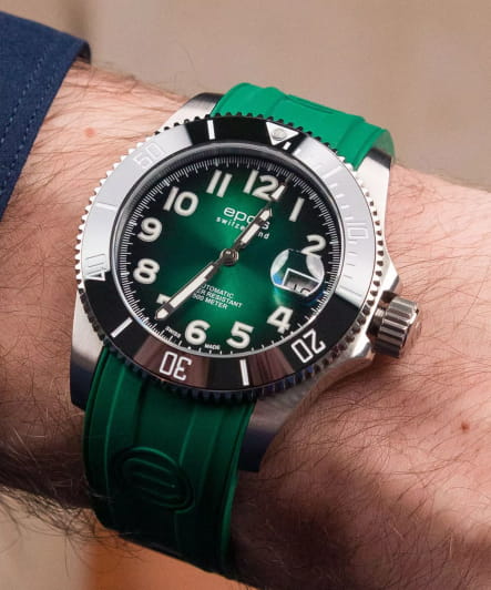 Epos Epos Diver 3504.131.80.33.53 механические мужские часы часы крупный план зеленый циферблата