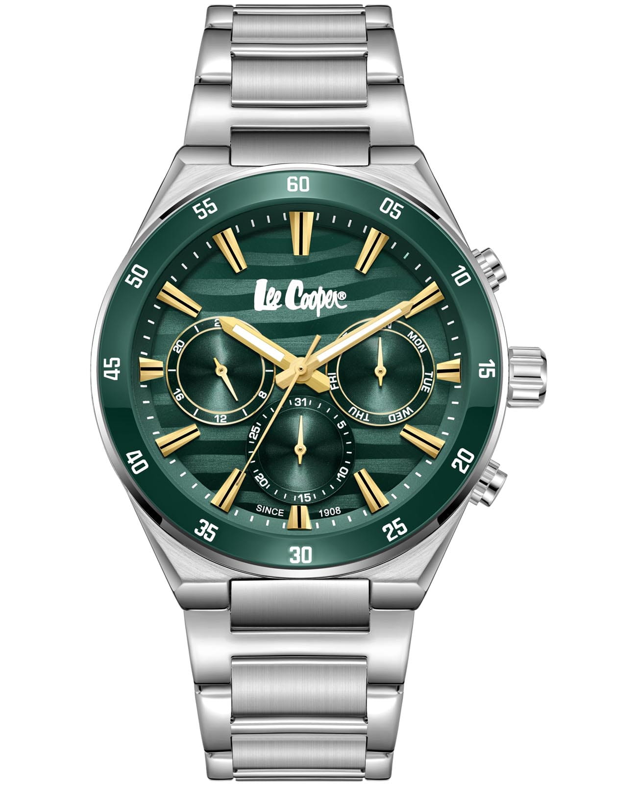 Lee Cooper Lee Cooper LC08175.370  LC08175.370 кварцевые мужские часы зеленый циферблат, браслет нержавеющая сталь — вид спереди