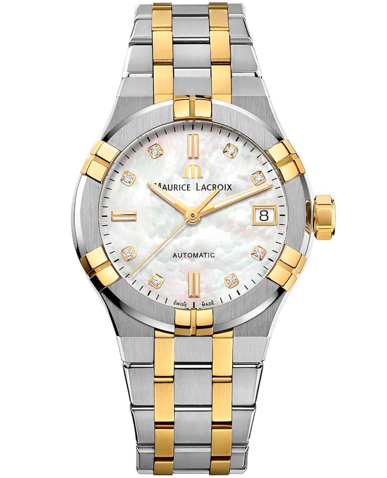 Maurice Lacroix Maurice Lacroix Aikon Automatic AI6006-PVY13-170-1  AI6006-PVY13-170-1 механические женские часы перламутровый циферблат, браслет сталь c pvd покрытием — вид спереди