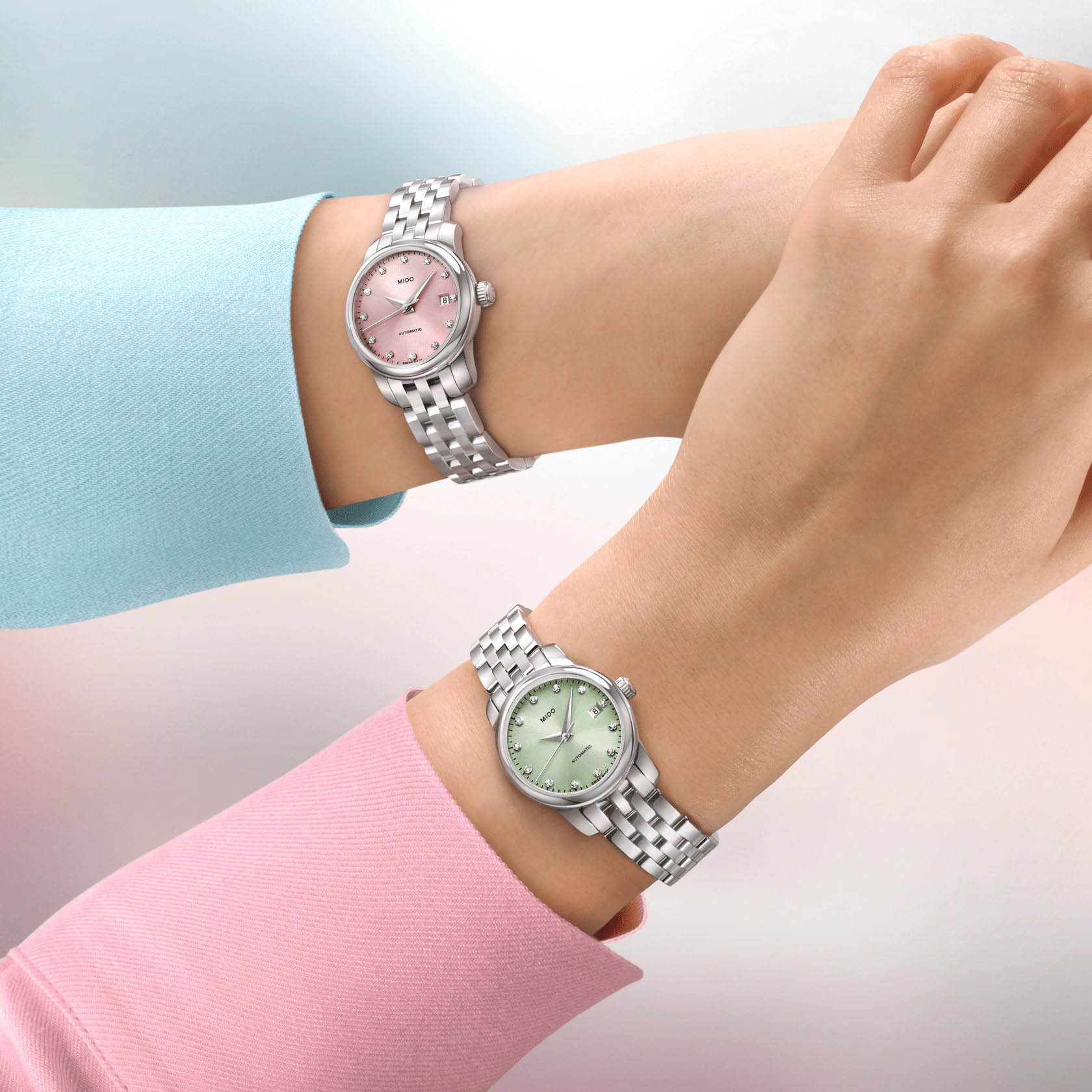 Mido Mido Baroncelli Lady Twenty Five M039.007.11.336.00 механические женские часы часы крупный план розовый циферблата