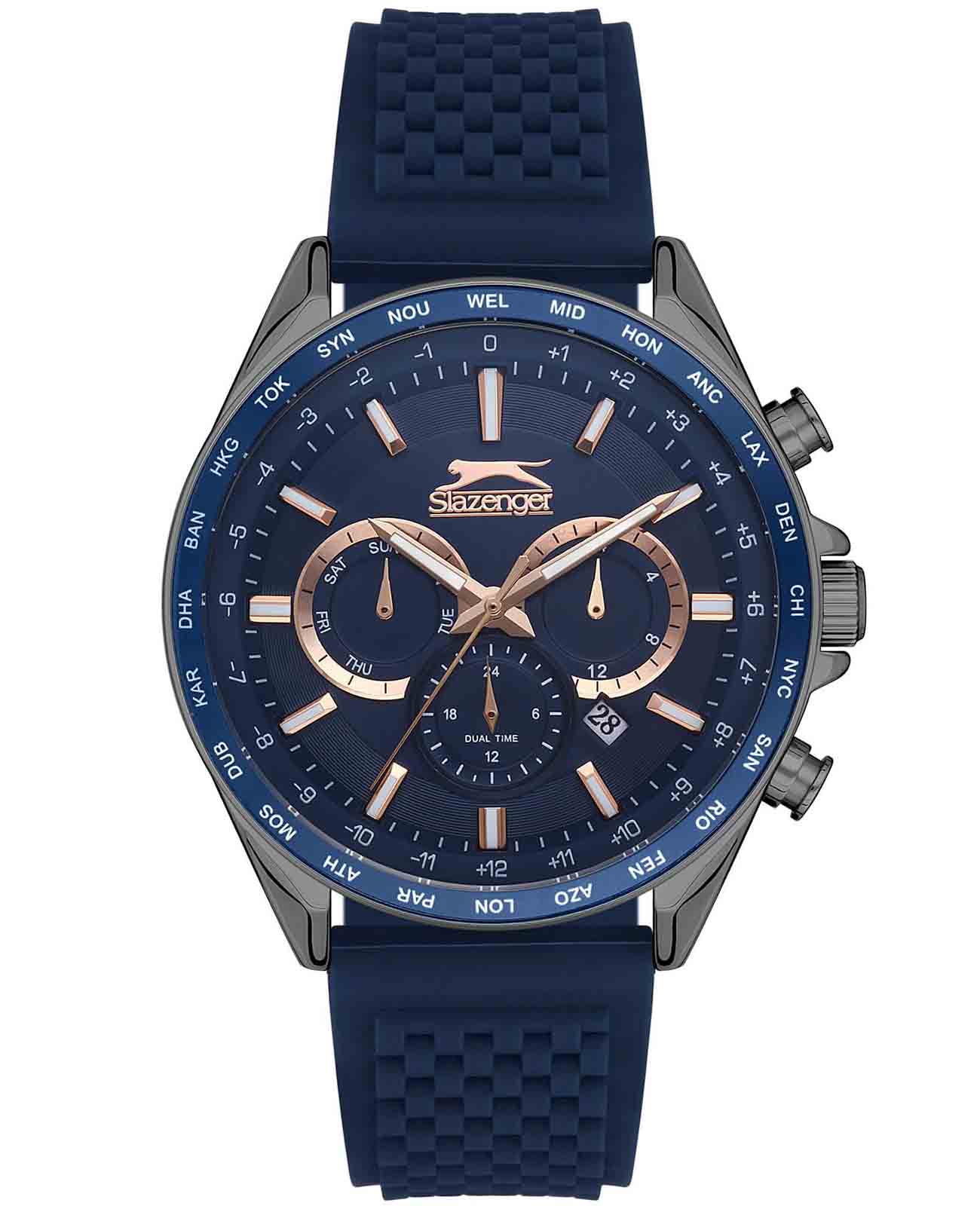 Slazenger Slazenger SL.09.2179.2.03  SL.09.2179.2.03 кварцевые мужские часы синий циферблат, браслет силикон — вид спереди