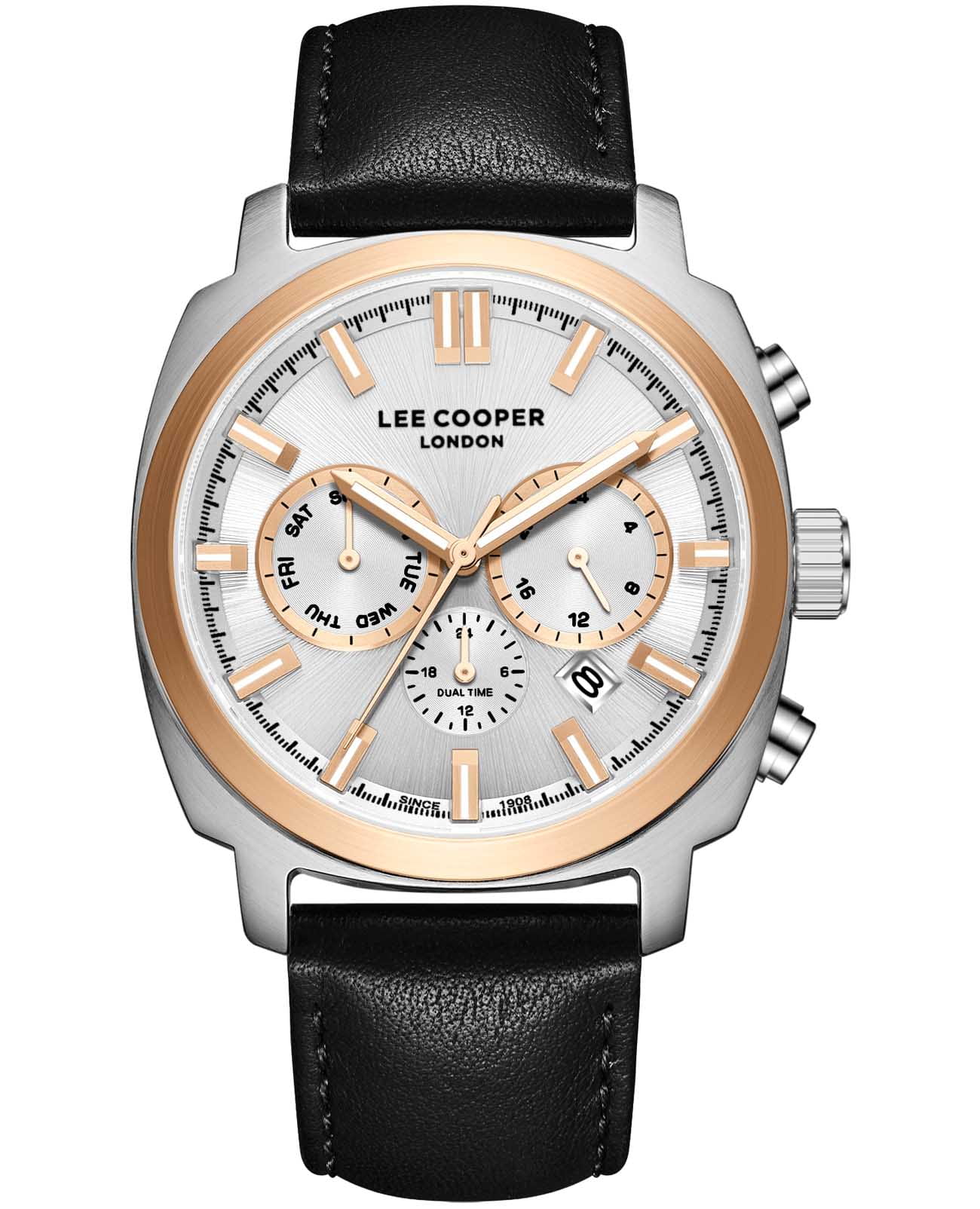 Lee Cooper Lee Cooper LC08172.531  LC08172.531 кварцевые мужские часы серебристый циферблат, браслет кожаный — вид спереди
