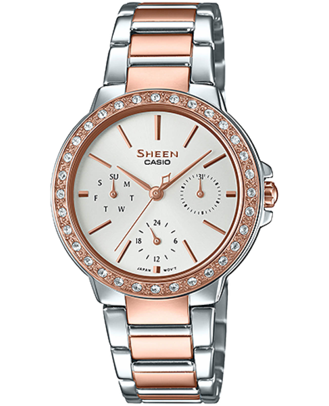 Casio Casio Sheen SHE-3069SPG-7AUDF  SHE-3069SPG-7AUDF кварцевые женские часы шампань циферблат, браслет сталь с ip покрытием — вид спереди
