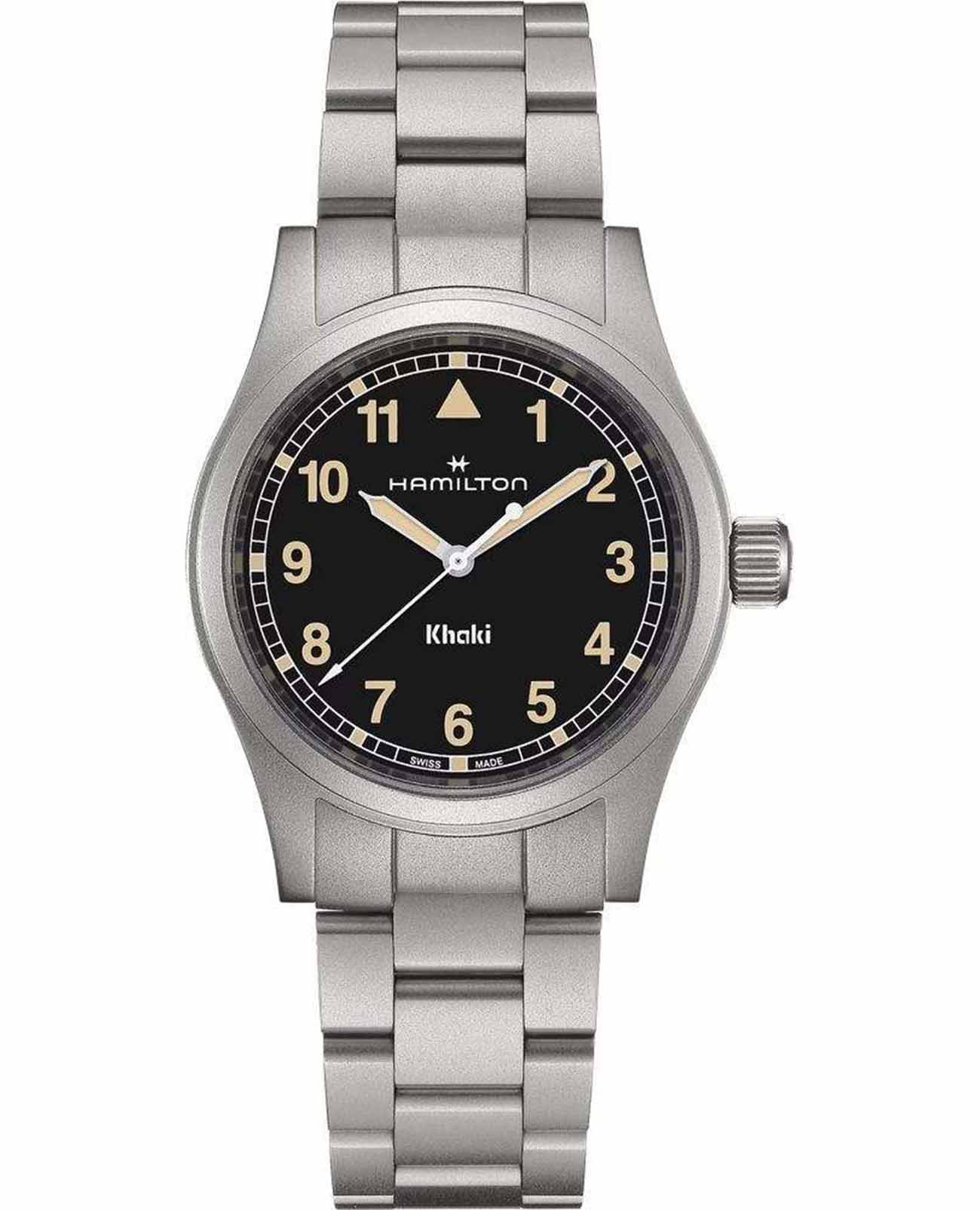 Hamilton Hamilton Khaki Field Quartz 38mm H69401131  H69401131 кварцевые мужские часы черный циферблат, браслет нержавеющая сталь — вид спереди