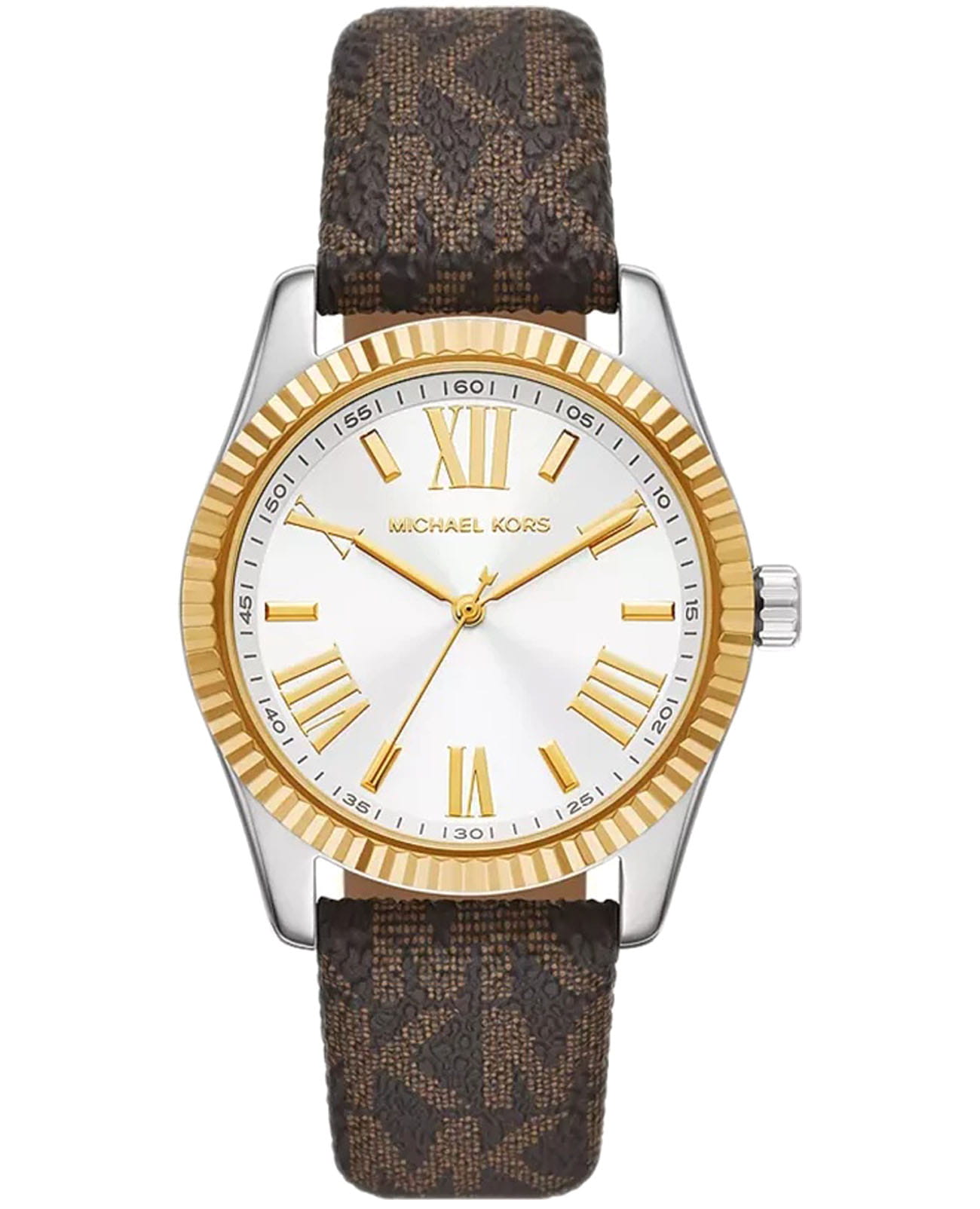 Michael Kors Michael Kors Lexington MK4745  MK4745 кварцевые женские часы серебристый циферблат, браслет кожаный — вид спереди