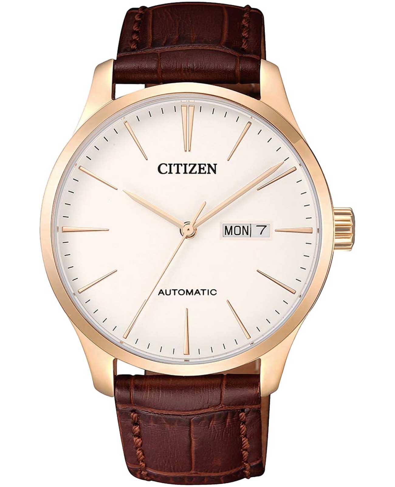 Citizen Citizen Automatic NH8353-18A  NH8353-18A механические мужские часы бежевый циферблат, браслет кожаный — вид спереди