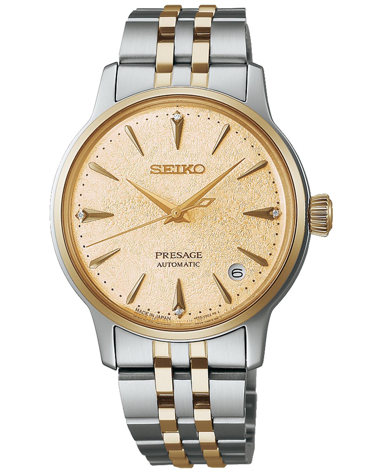 Seiko Seiko Presage Cocktail Time SRPL64 Cocktail Time SRPL64 механические женские часы золотой циферблат, браслет нержавеющая сталь с pvd-покрытием — вид спереди