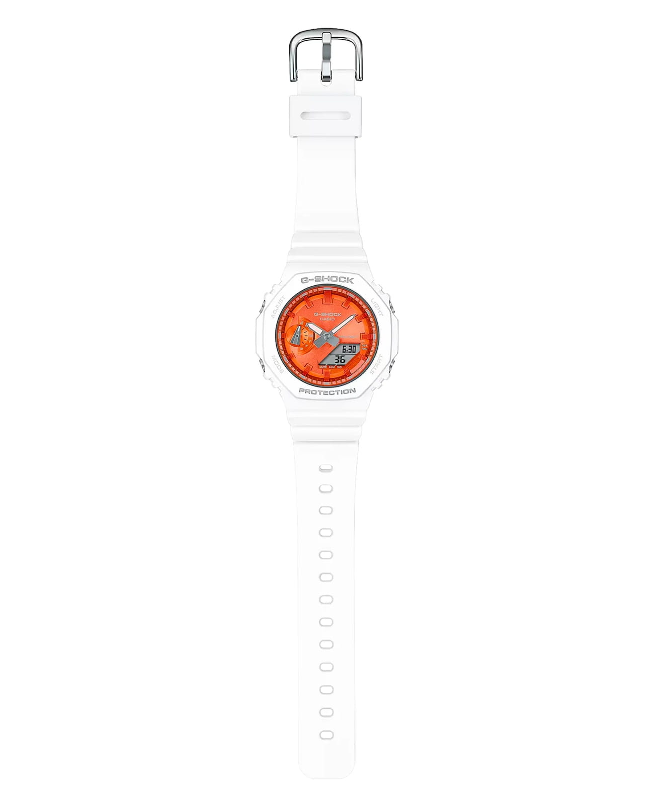 Casio Casio G-Shock GMA-S2100WS-7ADR (GMA-S2100WS-7A) электронные женские часы часы крупный план оранжевый циферблата