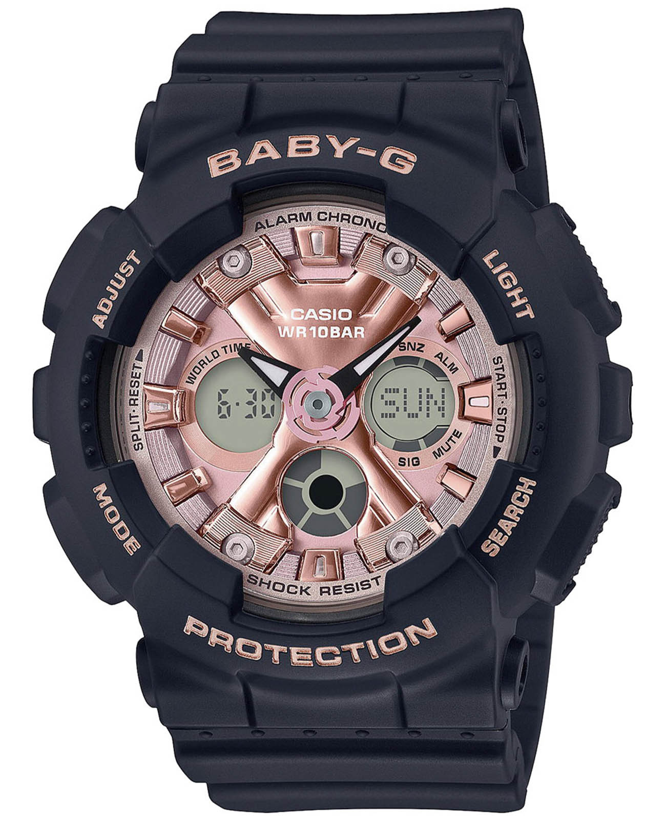 Casio Casio Baby-G BA-130-1A4DR (BA-130-1A4ER)  BA-130-1A4ER кварцевые женские часы розовый циферблат, браслет пластик — вид спереди