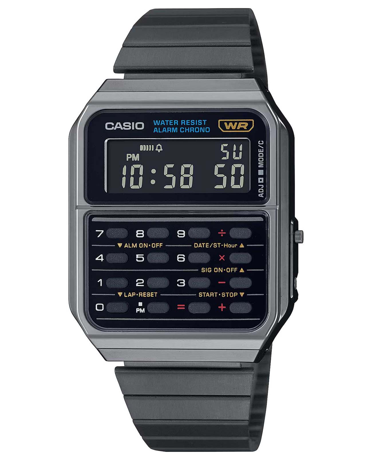 Casio Casio Vintage CA-500WEGG-1B  CA-500WEGG-1B кварцевые мужские часы  циферблат, браслет сталь с ip покрытием — вид спереди