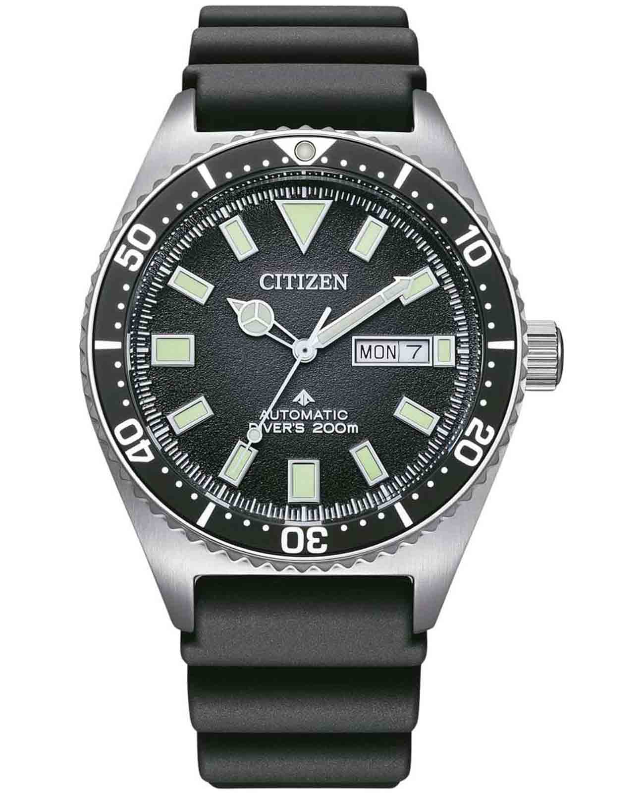 Citizen Citizen Promaster NY0120-01E  NY0120-01E механические мужские часы черный циферблат, браслет полиуретан — вид спереди