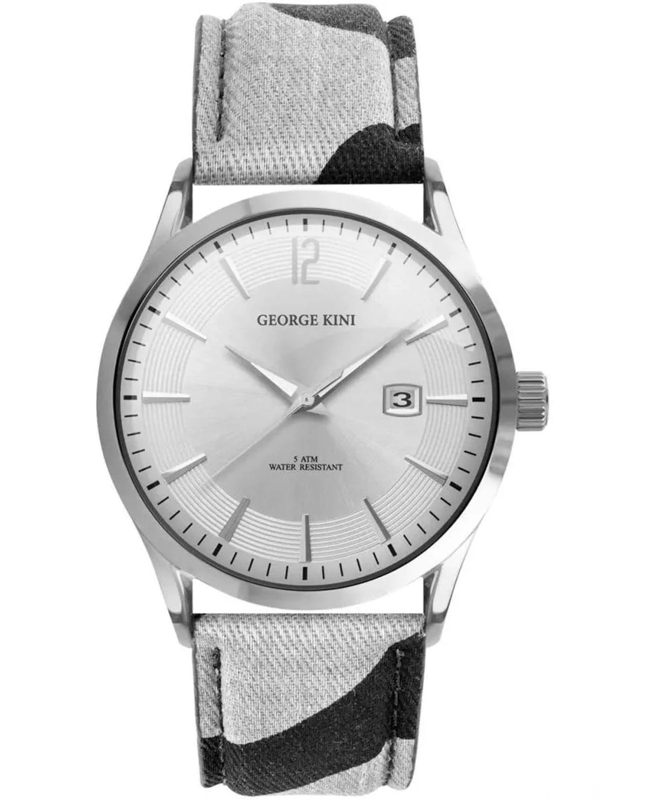 George Kini George Kini GK.11.S.1S.4.1.0  GK.11.S.1S.4.1.0 кварцевые мужские часы серебристый циферблат, браслет кожа + текстиль — вид спереди