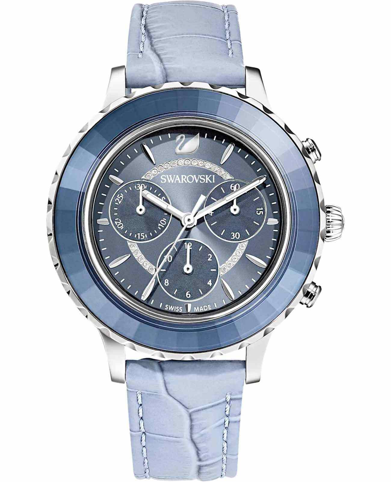 Swarovski Swarovski Octea Lux Chrono 5580600  5580600 кварцевые женские часы синий циферблат, браслет кожаный — вид спереди